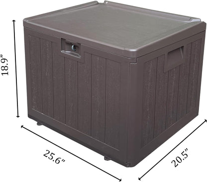 33 Gallon Pro Waterproof Outdoor Storage Bin Resin Deck Box for Patio, Poolside, and Garden, Lockable & UV-Resistant, Ideal for Small Spaces, Brown