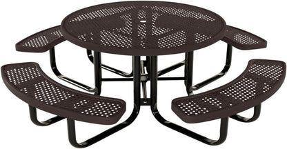 Coated Outdoor Furniture Heavy-Duty Portable Outdoor Kids Table with Umbrella Hole, Punched Steel Kids Picnic Table, Commercial-Grade, Made in America (46 In, Round, Childrens, Brown)