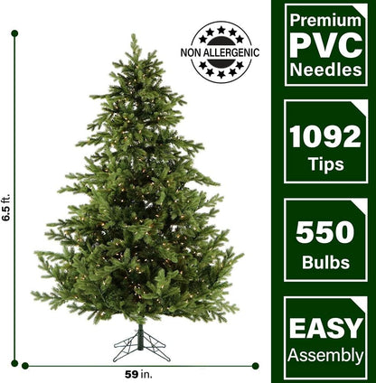 Fraser Hill Farm 6.5-Ft. Foxtail Pine Artificial Christmas Tree with Warm White LED Lights and Stand, Prelit Foldable Fake Tree with Realistic Foliage for Home Decoration