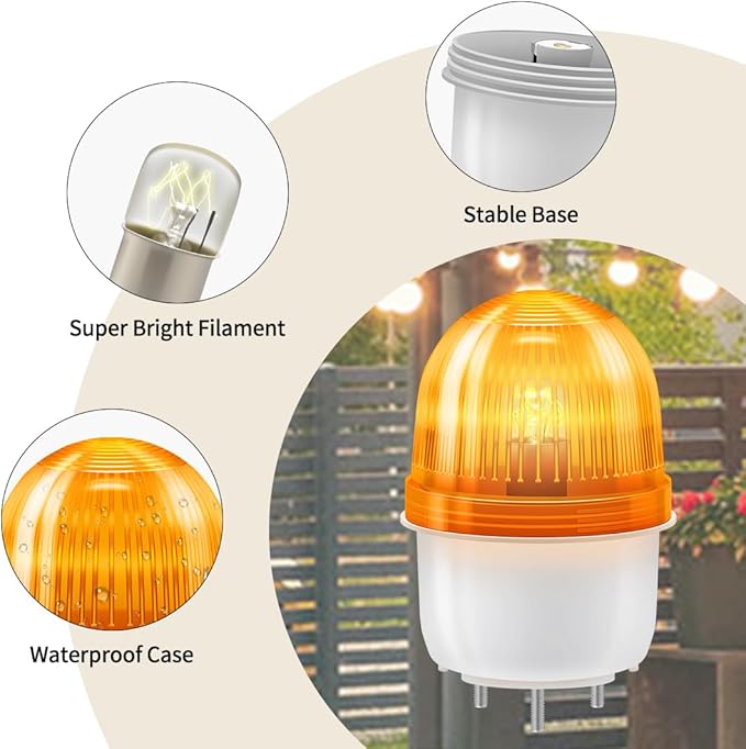 TOPENS JD24VY 24V Warning Light Emergency Flashing Safety Strobe Beacon Amber/Yellow Alarm Lamp Siren Blinker Halogen Tungsten Lamp for Gate Openers, Emergency and Construction Vehicles