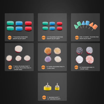 Mini Buffing Polishing Pads, 32Pcs Mini Detail Polisher Pads Use On Rotary Tools,Cordless Electric Drill, Polisher Tool for Tight Area Detailing Polishing Waxing and Sealing Glaze -HTDEPMIXUS