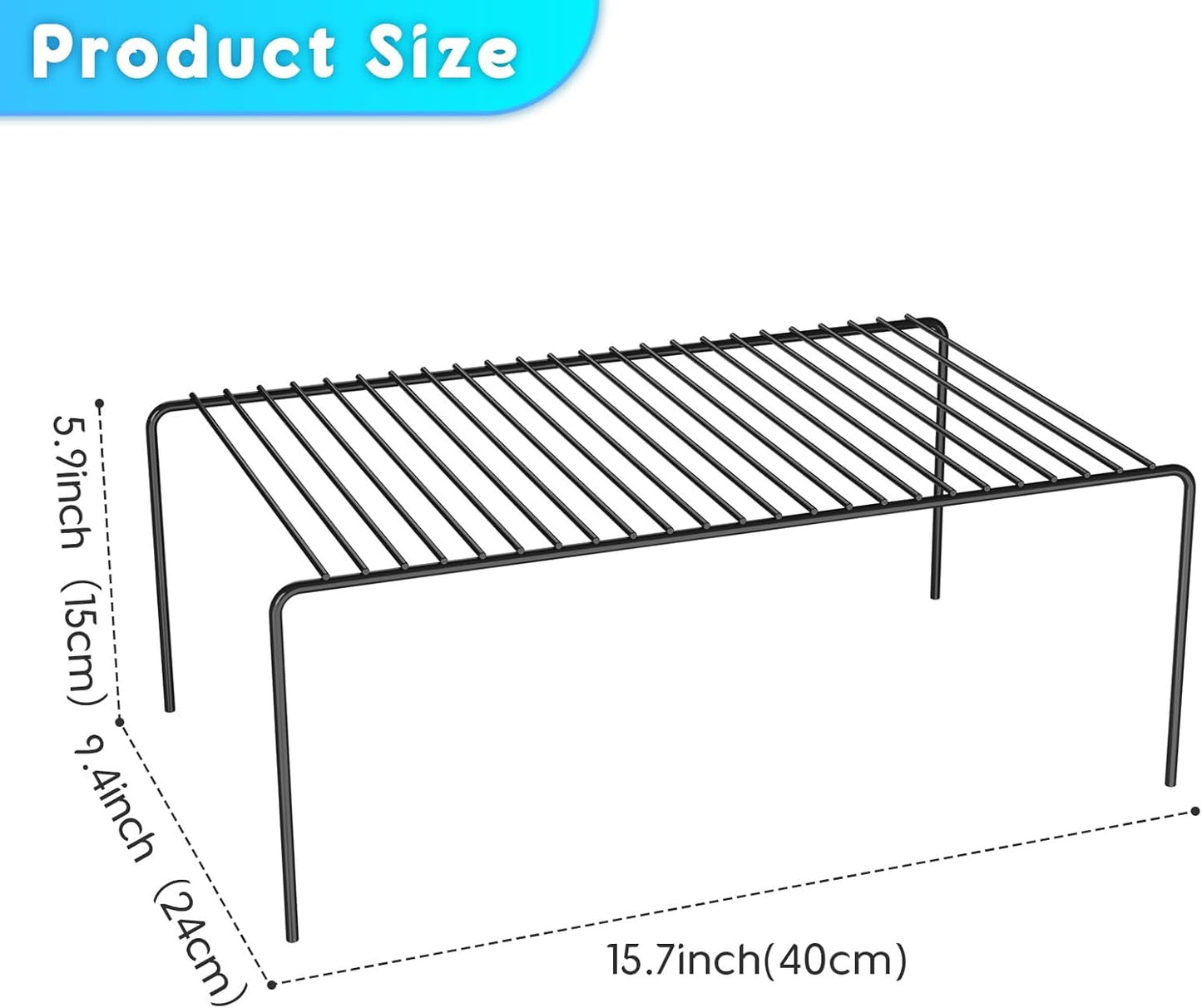 Large(15.7 x 9.4 inch)Black Cabinet Storage Shelf Rack Set of 2, Rustproof Metal Wire Kitchen Counter Organizers and Storage, Spice Organization for Cabinet, Plate, Dish, Pantry, Bathroom, Fridge