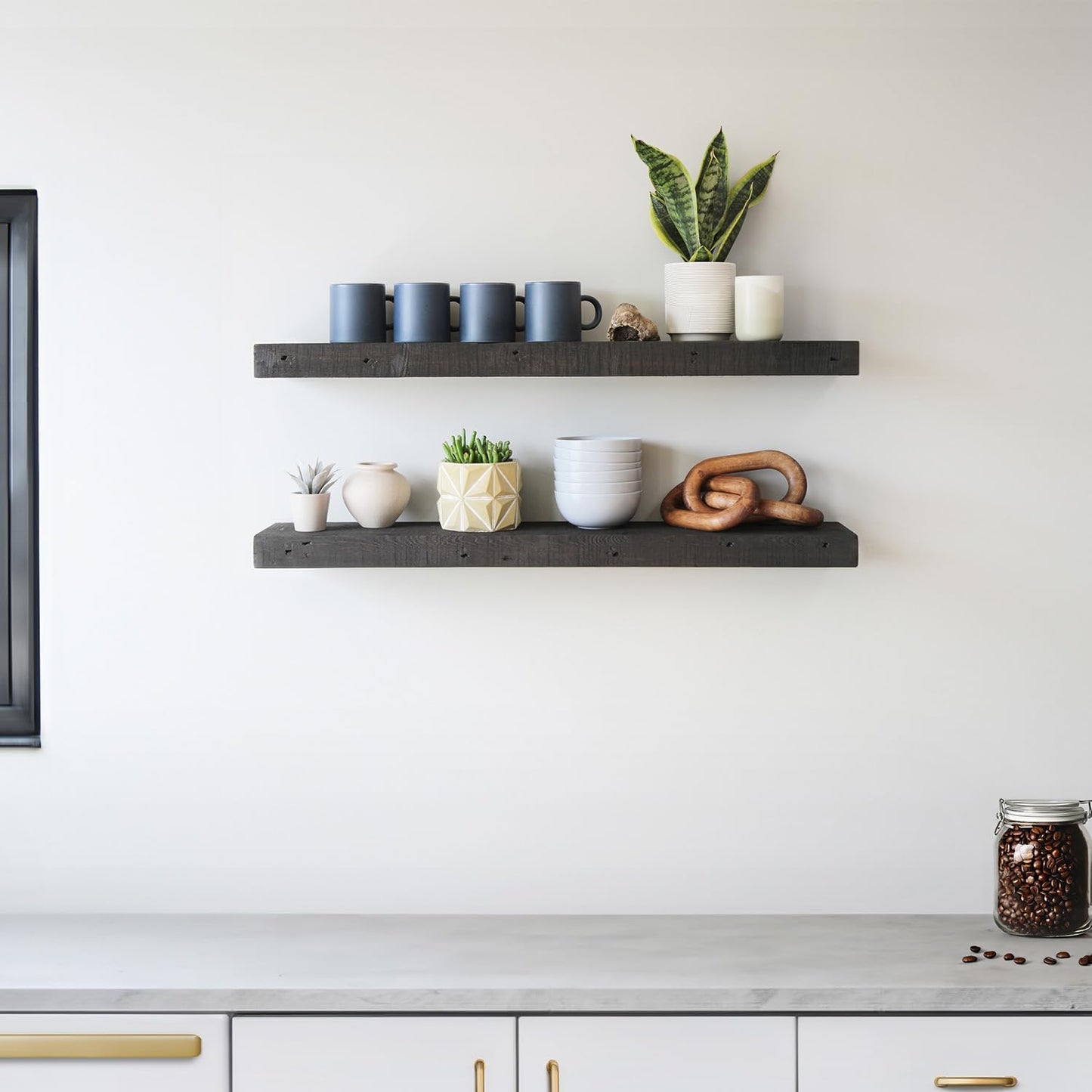 Urban Legacy Reclaimed Barnwood Planks | Floating Shelves for Wall w/Flush Mount Shelf Bracket Set Included | Set of 2 (Coffee Bean, 18"x 4.5"x 2")