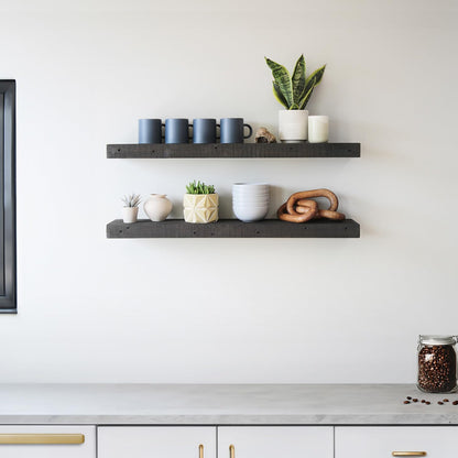 Urban Legacy Reclaimed Barnwood Planks | Floating Shelves for Wall w/Flush Mount Shelf Bracket Set Included | Set of 2 (Coffee Bean, 40"x7"x 2")