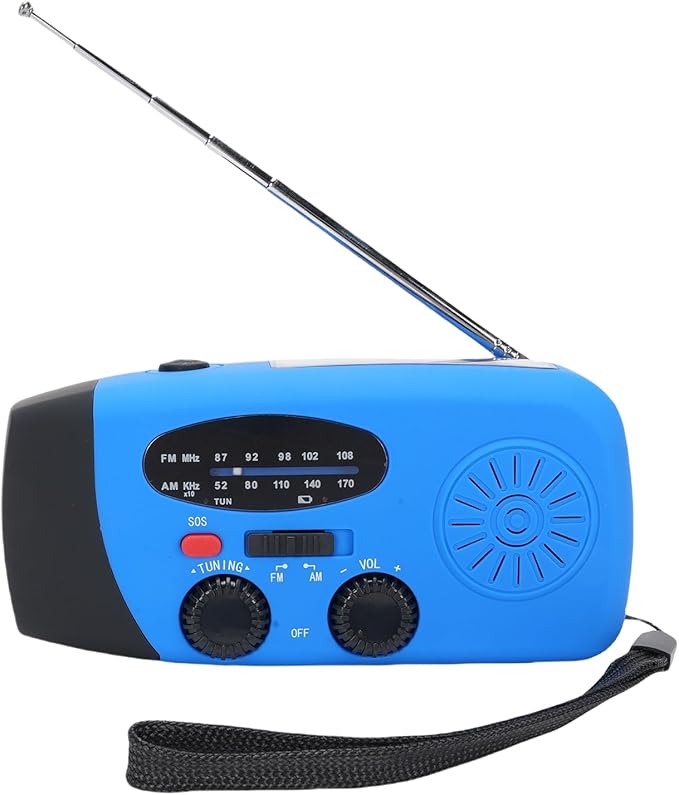 2000mAh Wind Up Radio, Portable Solar Emergency Radio with SOS Alarm, AM FM Weather and Torch, for Power Outage Camping Hiking (Blue)