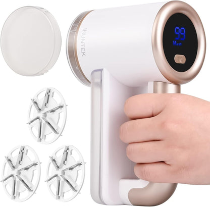 iRUNTEK Rechargeable Fabric Shaver, Electric Commercial Lint Remover with LED Display & Big Trash Box, 3-Speeds for Removing Fuzz and Pill from Clothes, Furniture, Sweater, Couch and Blanket, White