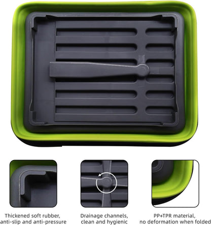 THANSTAR Collapsible Dish Drying Rack for RV Campers Portable Dinnerware Drainer Organizer for Kitchen Travel Trailer-Green