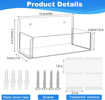 Acrylic Spice Rack Wall Mount-6 Inch, Clear Spice Shelf Storage Holder, 2 Pack Hanging Seasoning Rack Organizer for Cabinet Door, Cupboard or Wall Kitchen (Adhesive or Screw)