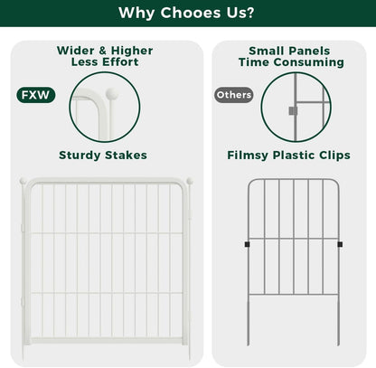 FXW Garden Fence Outdoor for The Yard – 40in(H) x 108.0ft(L) Heavy Duty Metal Animal Barrier for Dog and Rabbit, Decorative Dog Fence, 48 Panels, White