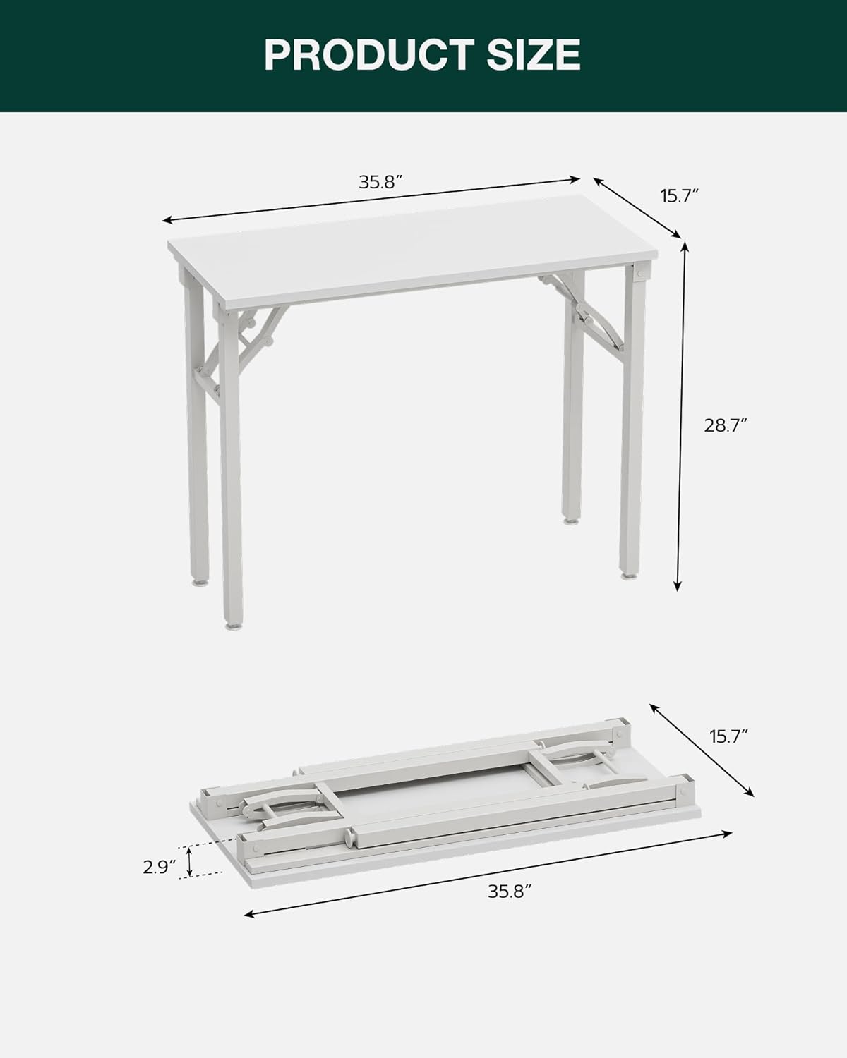 Frylr Small Folding Computer Desk – 35.8 Inch Portable Table for Craft and Study, Lightweight Desk for Small Spaces, Foldable Laptop Table Built-in AC/USB Outlets for Convenience, White