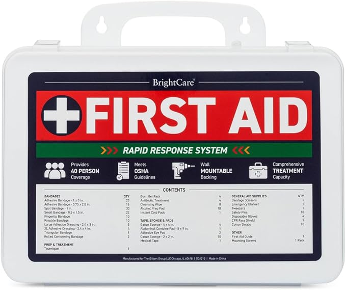 First Aid Kit for Business, Wall Mountable & Portable with Hard Case, OSHA Compliant for Businesses, Office, Restaurants, Work Vehicles, Retail & Service Spaces - 200 Piece - Medium