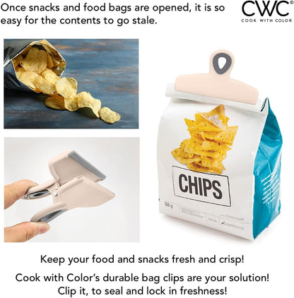 COOK WITH COLOR Bag Clips - Heavy Duty Chip Clip and Refrigerator Magnet Clips for Food Storage with Air Tight Seal Grip, Pink and Grey, Pack of 4 Large Clips