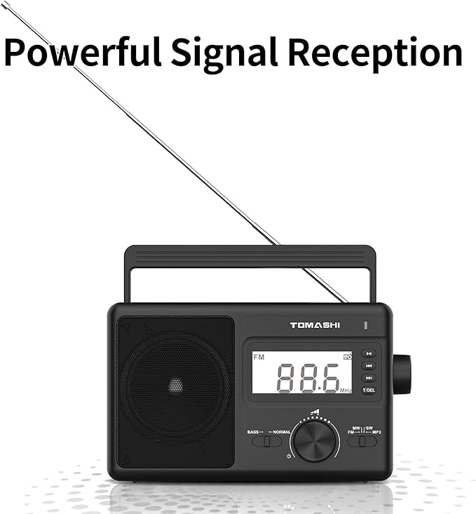 Portable AM/FM/SW 3 Band Radio, AM FM Radio with Clock, Battery Operated, Micro SD/USB for MP3/WMA Playback, LCD Display, ATS Function