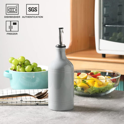 Sweejar Ceramic Olive Oil Dispenser Bottle, Opaque Oil Cruet Protects Oil to Reduce Oxidation, Suitable for Storage Oil, Vinegar, Coffee Syrups & Other Liquids, Pack of 1, 15.5 Fl Oz (Gray)