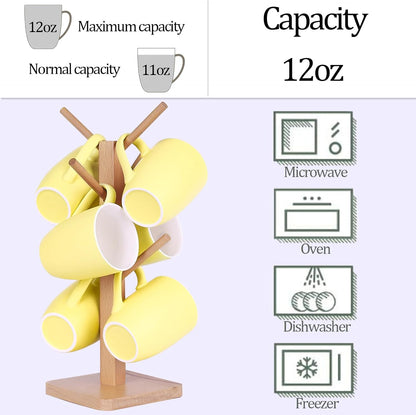 Coffee Mugs Set of 6, 12oz Ceramic Coffee Mugs with Handle, Matte Porcelain Yellow Coffee Mug for Latte, Tea, Cocoa, Cappuccino, Cups for Women Men for Home Restaurant Mug (Yellow)