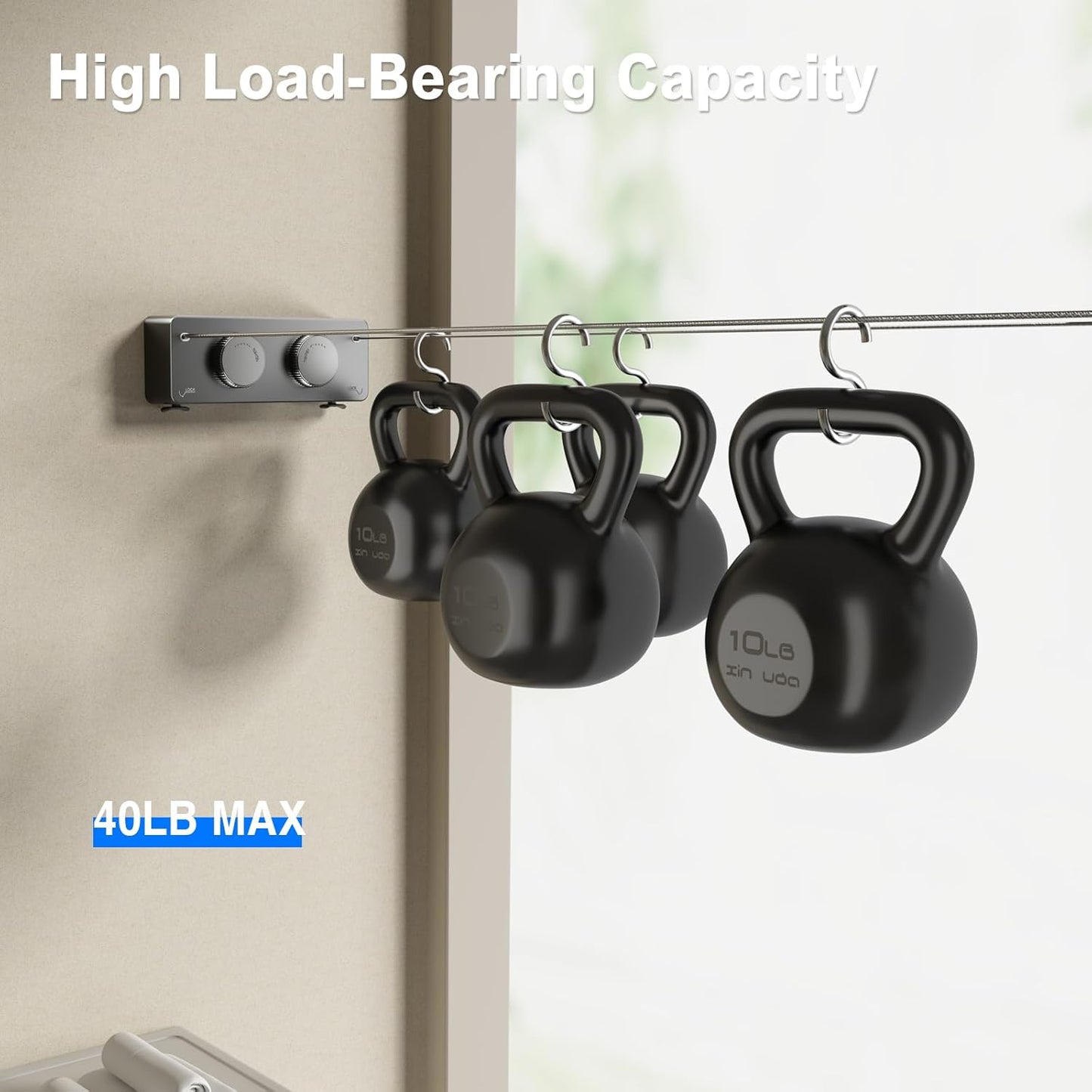 Retractable Twin Clothesline Indoor, Non-Sagging Outdoor Clothes Line Retracting Heavy Duty Clothes Drying Laundry Line Wall Mounted Stainless Steel Line-13.8Feets(Double Line-Gray)