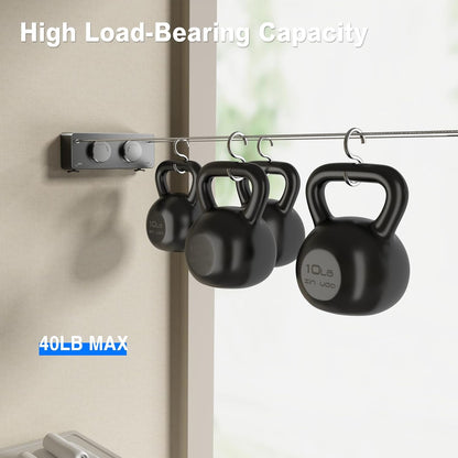 Retractable Twin Clothesline Indoor, Non-Sagging Outdoor Clothes Line Retracting Heavy Duty Clothes Drying Laundry Line Wall Mounted Stainless Steel Line-13.8Feets(Double Line-Gray)