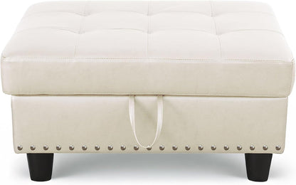 Ottoman Rectangular Storage Ottoman Bench, Faux Leather Footrest, Coffee Table, Stool Footstool with Hinged Lid for Living Room, Bedroom, Entryway, White, 28.5"x19"x17.5"