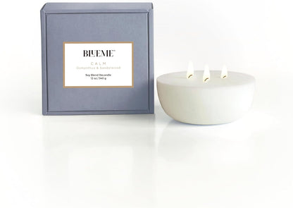 New BLUEME Wellness Candle Wax Refill, Contains Essential Oil, Sustainable, Hand Finished, Hand Poured, Premium, Luxury Ceramic, Natural Cotton Wick (12oz, Osmanthus & Sandalwood)