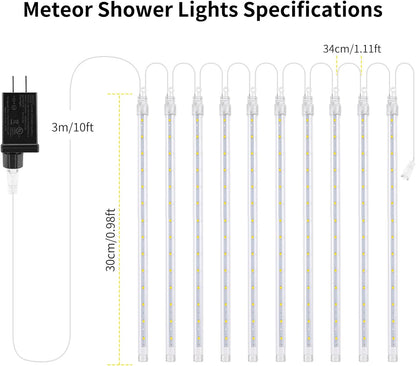 Christmas Meteor Shower Rain Lights, 10 Tube 12 Inch 240 LEDs Icicle Outdoor Raindrop for Xmas Halloween Wedding Party Tree Holiday Decoration, Green