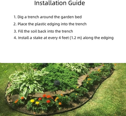 Black Plastic Garden Landscape Edging, 5” Tall Border Coil, Flexible and Strengthened with Anti-UV Treatment (20ft with 6pcs Stakes)