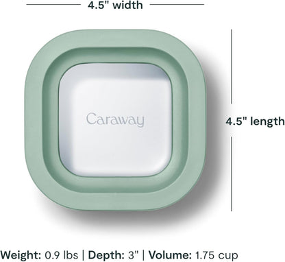 Caraway 6pc Food Storage Container Set - 1.75 Cup Glass Storage Container for Food (6) - Non-Toxic Ceramic-Coated Glass - Air Release Technology - Compact & Stackable Design - Mist