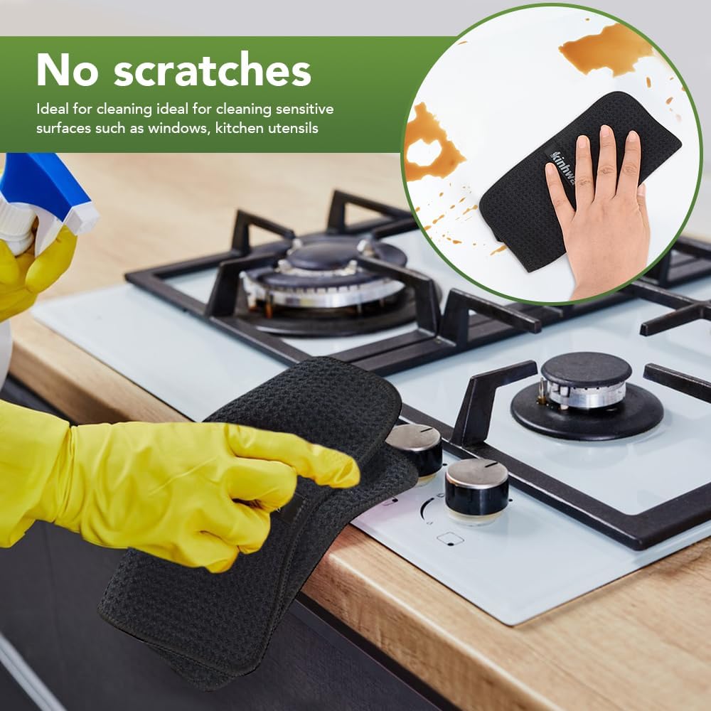 KinHwa Dish Cloths for Washing Dishes Kitchen Towels Microfiber Dish Towels for Kitchen Dish Towels Absorbent 8inch x 8inch 6 Pack (Black, 8in x 8in 10 PC)