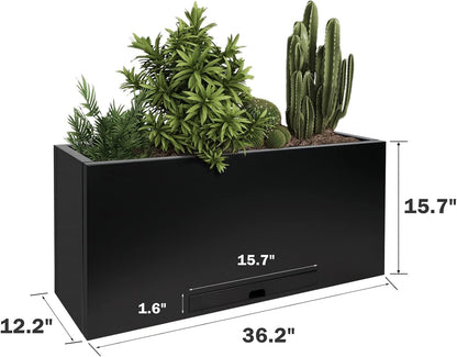 Worth Garden Metal Rectangular Planter Box - Black Powder Coated Steel Planter - 16" H. Tall Heavy Duty Modern Flower Plant Pot - Indoor & Outdoor, Commercial & Residential (16"x12"x36")