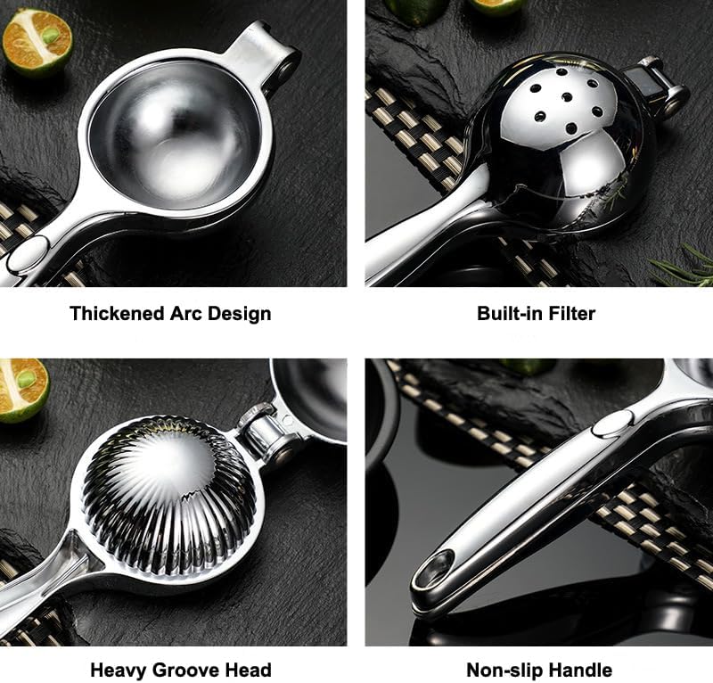 Lemon Squeezer, Heavy Duty Zinc Manual Lemon Juicer, Threaded Groove Fresh Small Oranges Limes Juicer Hand Press Manual Citrus Juicer Press for Home Restaurant Kitchen Accessories Utensils(Sliver)