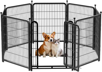 Garden Fencing 36 inch High, 8 Panels Total 17.7 Ft(L) Tall Garden Fence for Dogs, Wide Door Low Threshold Temporary Fence, Fencing for Garden Beds, Dog Fence Outdoor for Yard