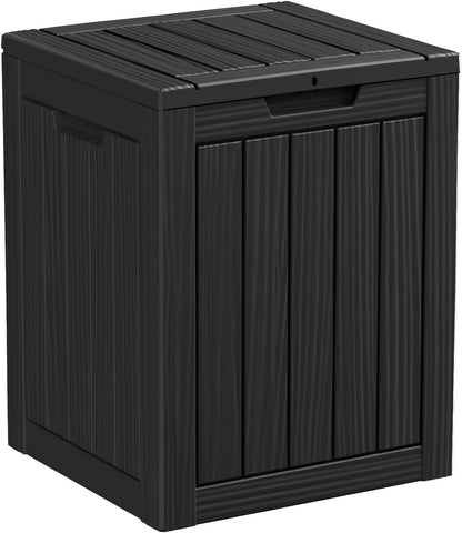 28 Gallon Resin Deck Box, Lockable Outdoor Storage Box for Patio Cushions Storage Furniture,Garden Tools, Pool Supplies, Weatherproof and UV Resistant（Black）