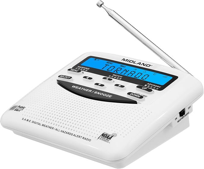 Midland - WR120B - NOAA Emergency Weather Alert Radio - Localized Programming, Trilingual Display, 60+ Emergency Alerts, Alarm, Selectable Alert Tone