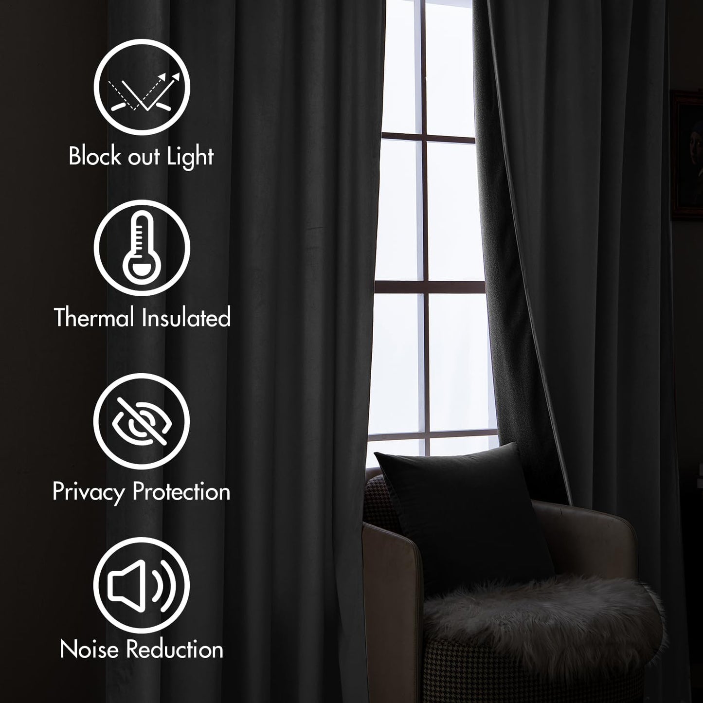 MIULEE Grey Velvet Curtains 96 inches Long 2 Panels - Luxury Pinch Pleated Room Darkening Window Drapes for Bedroom Living Room Thermal Insulated Super Soft Blackout, Back Tab Rod Pocket Gray