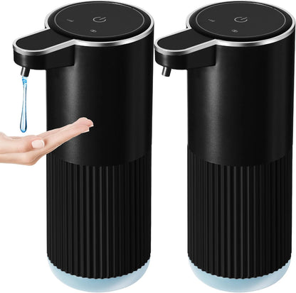 Automatic Soap Dispenser, 2 Pack Black Touchless Liquid Soap Dispenser for Bathroom, 13.5 Fl Oz Plastic Electric Auto Dish Soap Dispensers Wall Mount for Kithcen with Adjustable Volume