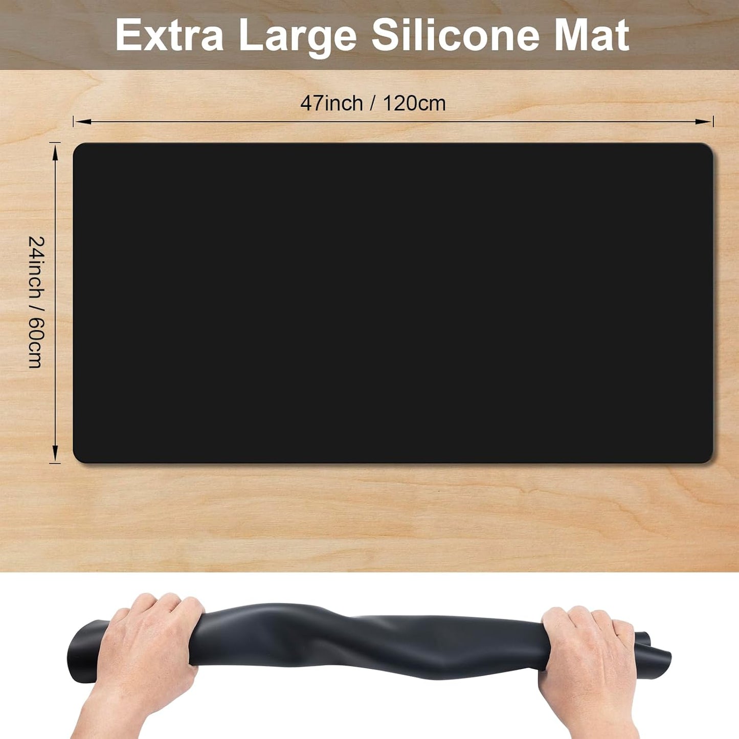 Food Grade Silicone Table Protector Mat 47x24 Inch, Heat Resistant Desk Pad for Baking/Painting/Resin/Welding, Non-Slip Waterproof Surface Easy Clean (3 Colors) (Black)