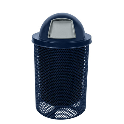COATEDOUTDOORFURNITURE RDT-P-TXTDBL Heavy Duty Round Trash Receptacle with Dome Top, Liner Included, 32 Gallon, Textured Dark Blue, Made in America