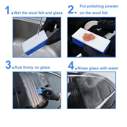 Cerium Oxide Glass Polishing Kit – Multifunctional Light Scratch Remover & Oil Film/Stain Cleaner for Windscreen and Glass Repair. Effectively Removes Oil Films, Stubborn Stains
