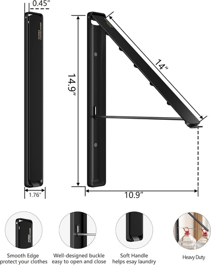 Dr.DJ Clothes Drying Rack, Wall-Mounted Retractable & Foldable Clothes Hanger for Laundry Room Organization and Storage, Metal Clothes Hanger Rack for Dorm, Closet, Balcony(1 Pack, Black)