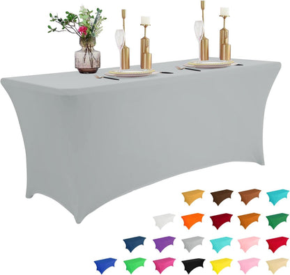 IVAPUPU 8FT Table Cloth for Rectangular Fitted Events Stretch Grey Table Covers Washable Cover Spandex Tablecloth Protector for Party, Wedding, Cocktail, Banquet, Festival