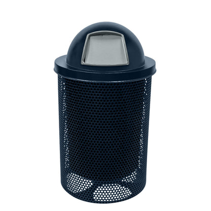 COATEDOUTDOORFURNITURE RDT-P-DBL Heavy Duty Round Trash Receptacle with Dome Top, Liner Included, 32 Gallon, Dark Blue, Made in America
