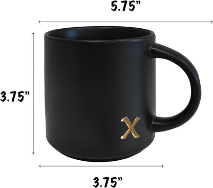 COLLECTIVE HOME - Black Monogram Ceramic Mugs, 15 oz Golden Initial Coffee Cups, Elegant Alphabet Tea Mugs, Personalized Halloween Mug with Gift Box, Perfect for Office and Home Décor (x)