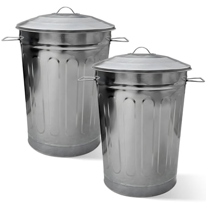 Plexon 2 Pack 13-Gallon Galvanized Steel Round Trash Can with Lid, Indoor and Outdoor Use, Durable Construction, Classic Design, Stylish