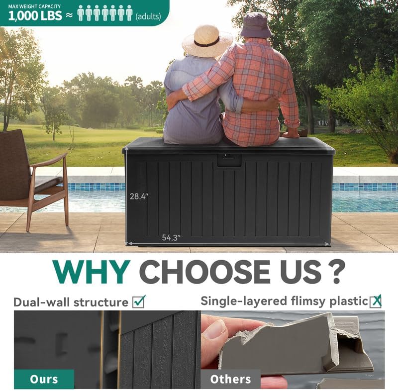 YITAHOME XL 150 Gallon Large Deck Box,Outdoor Storage for Patio Furniture Cushions,Garden Tools,Waterproof,Lockable (Black)