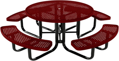 Coated Outdoor Furniture Heavy-Duty Portable Outdoor Kids Table with Umbrella Hole, Punched Steel Kids Picnic Table, Commercial-Grade, Made in America (46 In, Round, Childrens, Textured Burgundy)