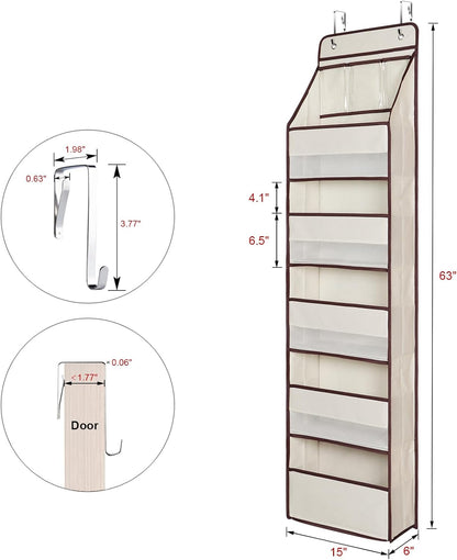Univivi 6-Shelf Over Door Hanging Organizer Fabric Baby Door Storage with 5 Large Pockets and 3 Small PVC Pockets Wall Mount Hanging Storage Organizers for Baby Essential (Beige)