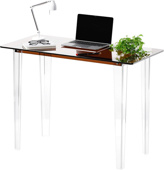 Acrylic Desk, Modern Study Table for Home Office - Extended Surface Multi-Purpose Console & Entryway Table, Sturdy Lightweight Design (42.5-inch, Yellowtea)