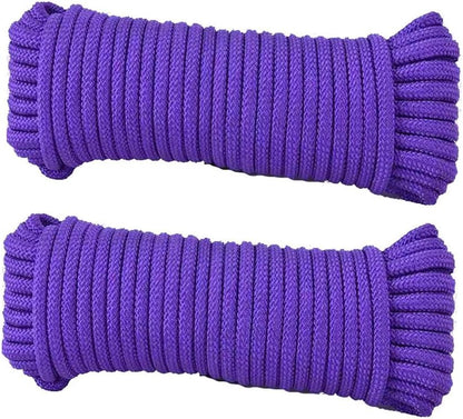 2 Pcs Diamond Braided Rope Clothes Hanging String Indoor Utility Clotheslines for Tie Pull Knot Camping Outdoor Purple 10M
