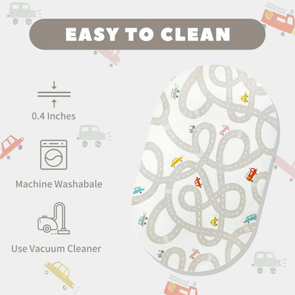 STARUIA Grey Kids Rug for Playroom, 5'x7' Washable Road Rug for Kids Bedroom, Non-Slip Car Rugs for Nursery, Large Traffic Play Mat Utral Soft Baby Carpet for Boys Girls Dorm Toy Room Tent