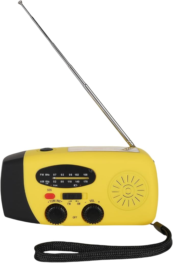 2000mAh Wind Up Radio, Portable Solar Emergency Radio with SOS Alarm, AM FM Weather and Torch, for Power Outage Camping Hiking (Yellow)