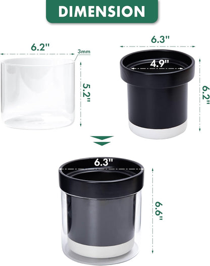 Phoenix Vine 6 Inch Self Watering Terracotta Planter, Black Terracotta Clay Pot with Glass Reservoir for Indoor Plants, Herbs, Flowers, Set of 1, 52-C-F-1